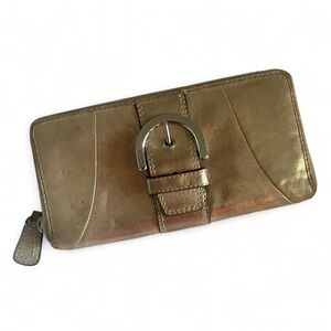 Coach Soho Metallic Leather Zip-Around Accordion Wallet Y2K Gold Champagne